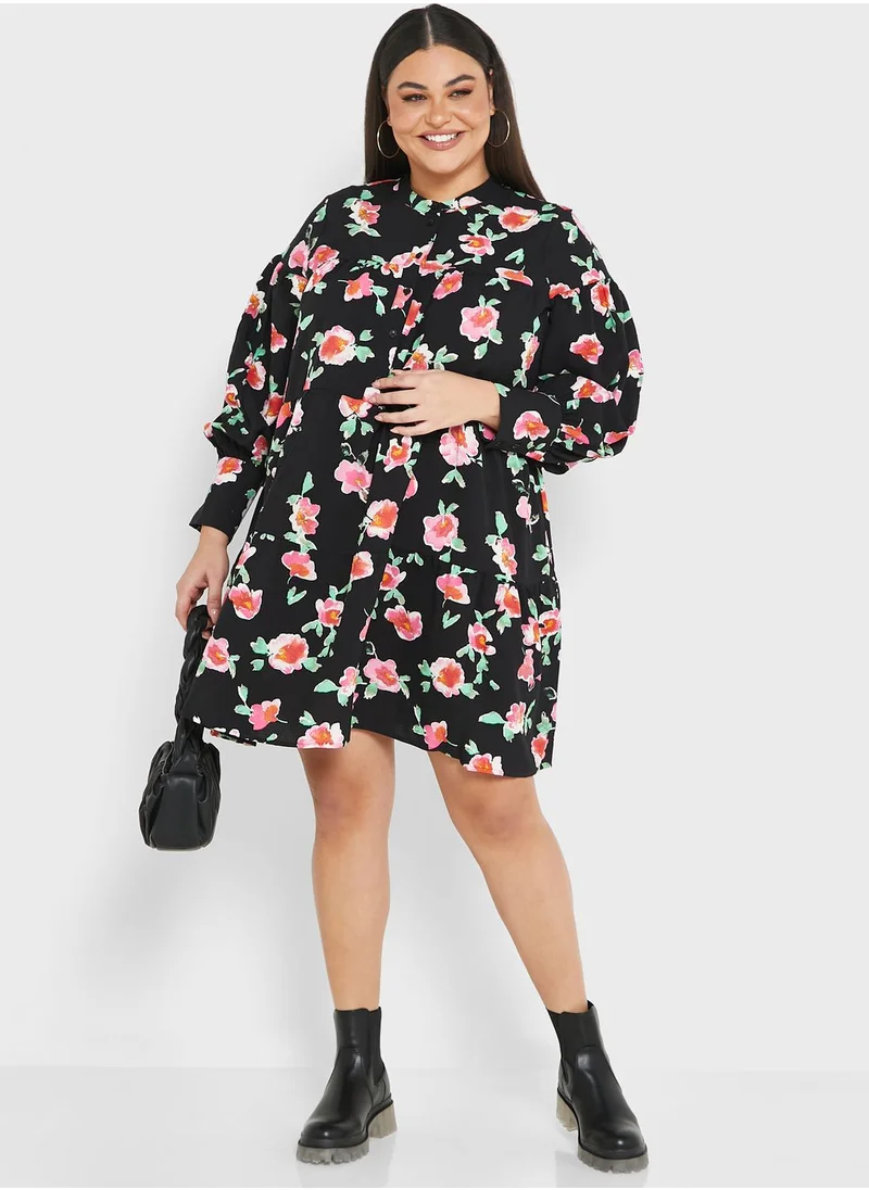 Vero Moda Curve Floral Print Button Detail Dress