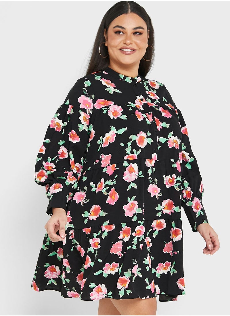 Vero Moda Curve Floral Print Button Detail Dress  - Image 1