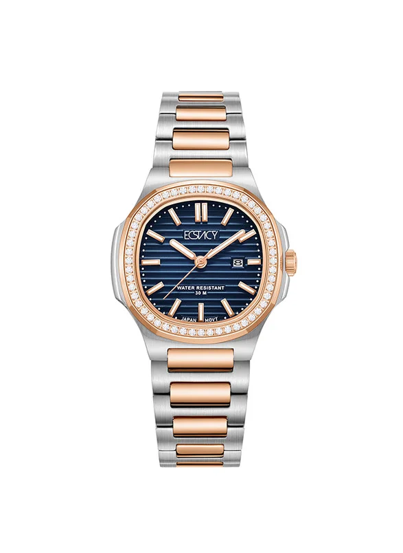 ECSTACY ECSTACY E24505-KBKN Women Analog Display Watch & Stainless Steel Strap Two Tone Rose Gold