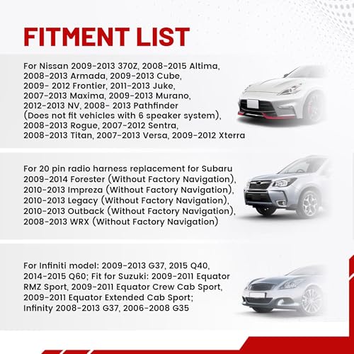 RED WOLF هارنس توصيل راديو السيارة RED WOLF 20 PIN مع وظيفة SWC VSS لسيارات سوبارو فورستر وإمبريزا وليجاسي من 2010-2013، ونيسان ألتيما ورورغ من 2009-2013 لتوصيل راديو بعد السوق - Image 2