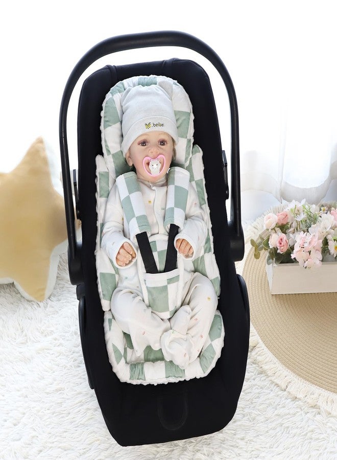 DILIMI Infant Car Seat Insert, Baby Car Seat Head Support with 3 Strap Paddings, Soft Newborn Car Seat Cushion for Stroller, Swing, Bouncers, Green Checkered - Image 2