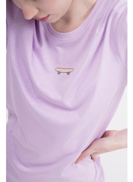 The Socks Company Skateboard Embroidered Crew Neck Lilac Unisex T-Shirt  - Image 2