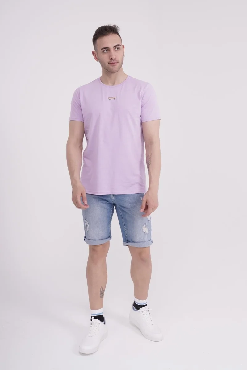 ذا سوكس كومباني Skateboard Embroidered Crew Neck Lilac Unisex T-Shirt
