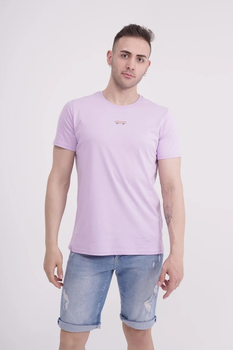 ذا سوكس كومباني Skateboard Embroidered Crew Neck Lilac Unisex T-Shirt