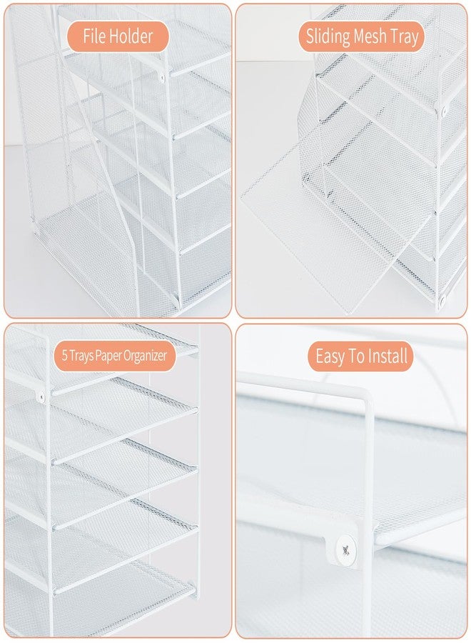LEKETREE Desk Organizers and Accessories, 5-Tier Paper Letter Tray Organizer with File Holder, Desktop Organizer for Office Supplies (White) - Image 5