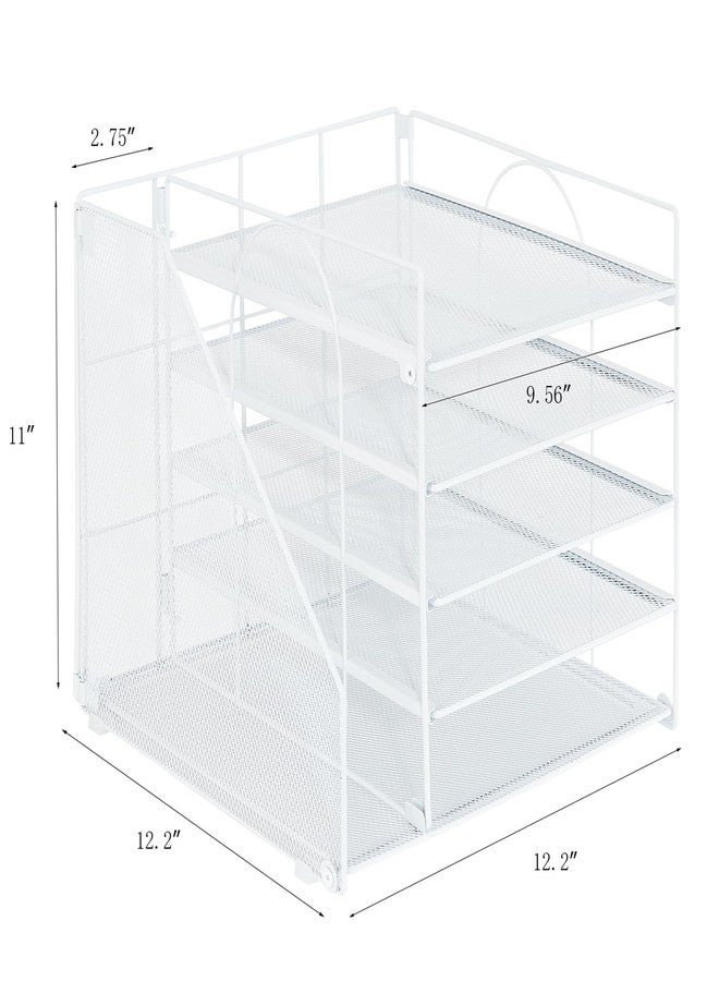 LEKETREE Desk Organizers and Accessories, 5-Tier Paper Letter Tray Organizer with File Holder, Desktop Organizer for Office Supplies (White) - Image 3