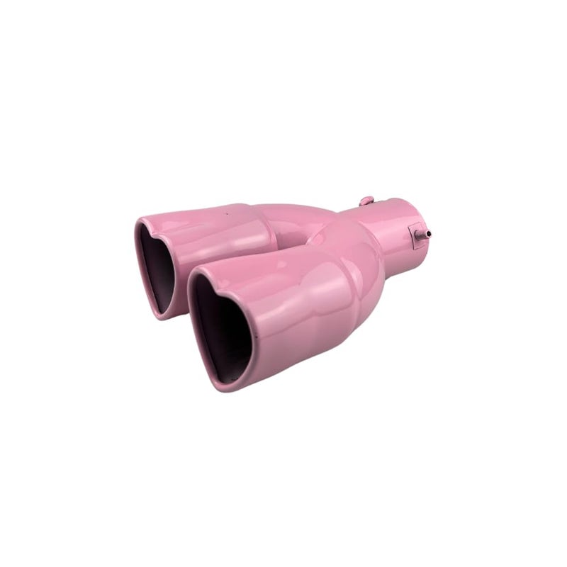idain 25 inch Inlet Dual Exhaust Tips Muffler TipChrome HeartShaped Exhaust TipUniversal BoltOn Double Tube Exhaust Muffler PinkStraight