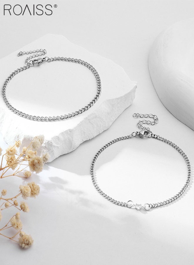 roaiss 4 Pcs Couple Ring and Bracelet Set, 2 Pcs Silver Heart-shaped Thin Chain Bracelets, 2 Pcs Adjustable Open Zircon Couple Rings, Suitable for Men and Women Daily Wear and Parties - Image 5