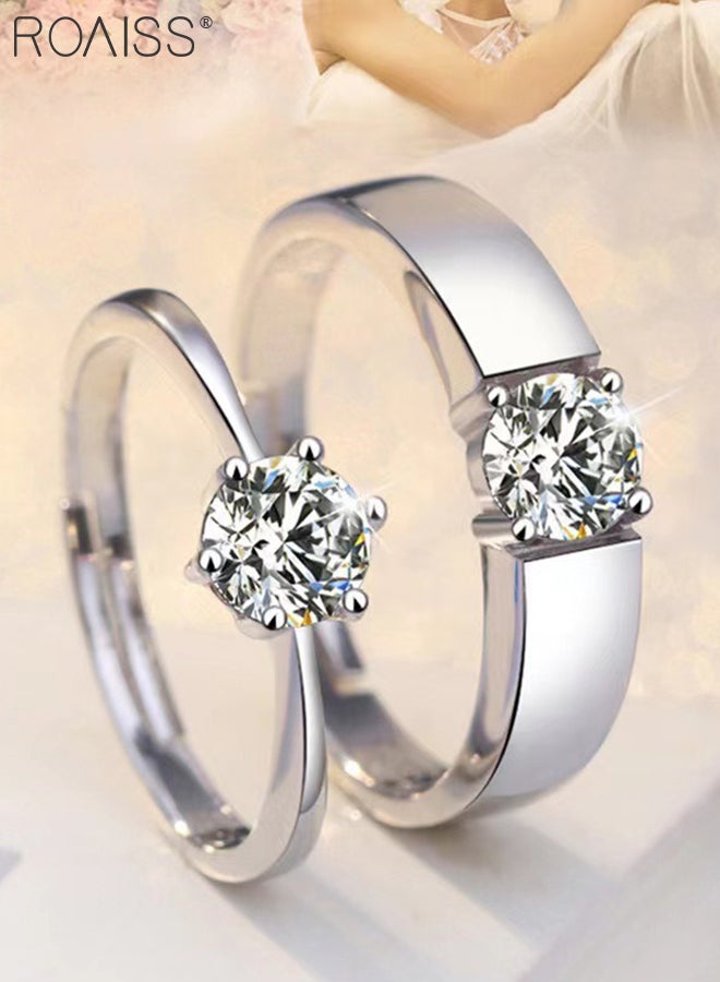 roaiss 4 Pcs Couple Ring and Bracelet Set, 2 Pcs Silver Heart-shaped Thin Chain Bracelets, 2 Pcs Adjustable Open Zircon Couple Rings, Suitable for Men and Women Daily Wear and Parties - Image 4