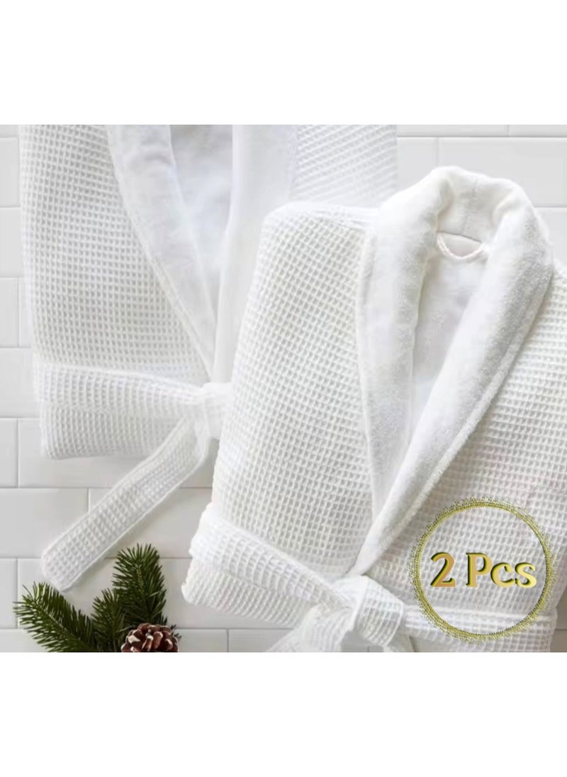 MAXQON Pack Of 2 - Bathrobes (Unisex) - Luxurious Cotton Waffle With Terry Inside Double Layer Highly Absorbent Super Soft Bathrobes For Women & Men- Adult Size, Color White  - Image 1