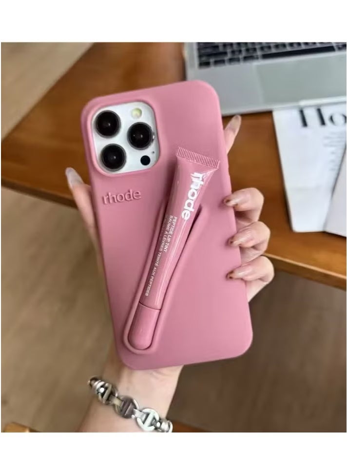 rhode iPhone 16 Pro Max Silicone Case Lip Holder for Cell Phone, Lip Gloss Adhesive Sleeve for Phone, Lip Holder Stick-on Phone Case, Back Stick On Holder for iPhone Phones (Light Pink) - Image 2