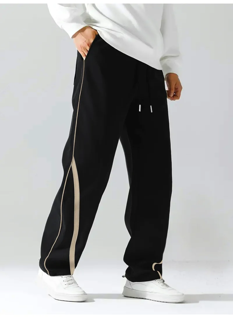 Maniac  Maniac Mens Piping Black and Biscuit Cotton Baggy Trackpant for Men | Best Price UAE