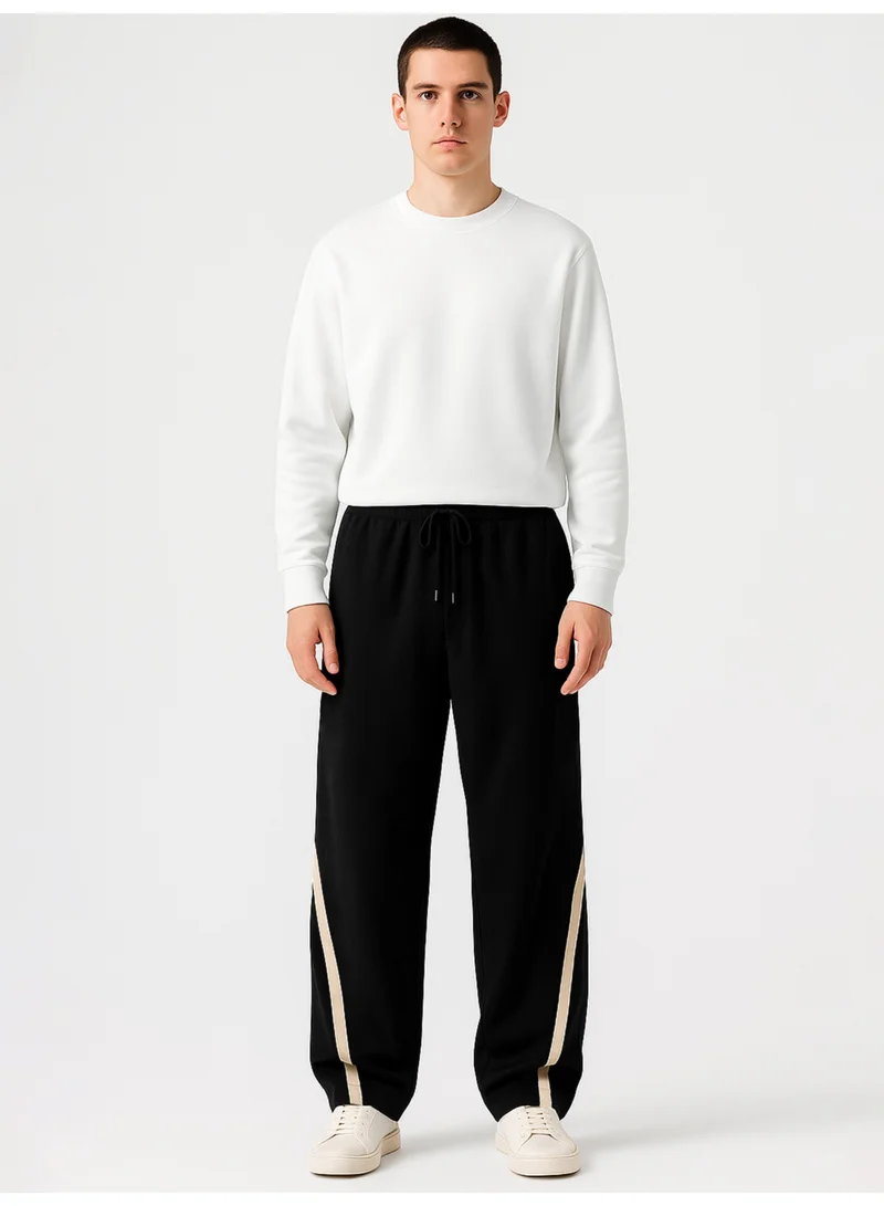 Maniac  Maniac Mens Piping Black and Biscuit Cotton Baggy Trackpant for Men | Best Price UAE