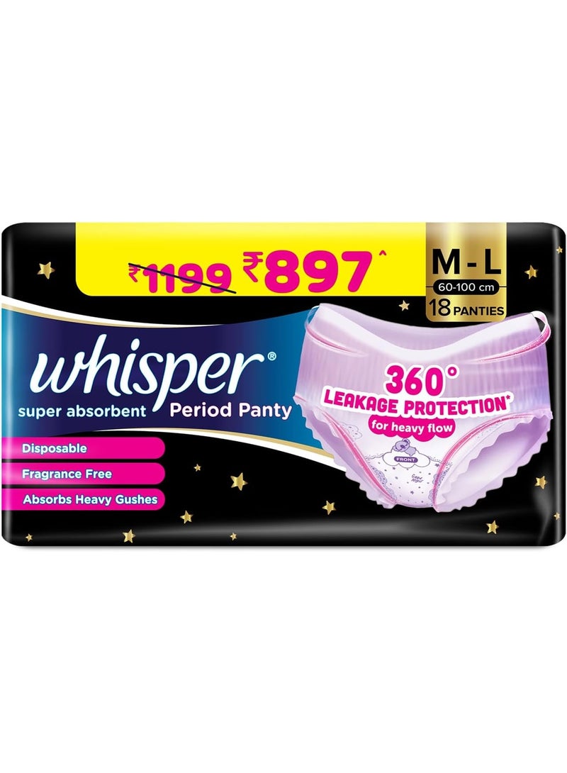 Whisper Whisper Super Absorbent Period Panty, 18 M-L Pants, 360 Degree Leakage Protection for Heavy Flow, Panty like Fit, Full back Coverage, Absorbs Heavy Gushes, Silky Soft, Comfortable Feel - Image 3