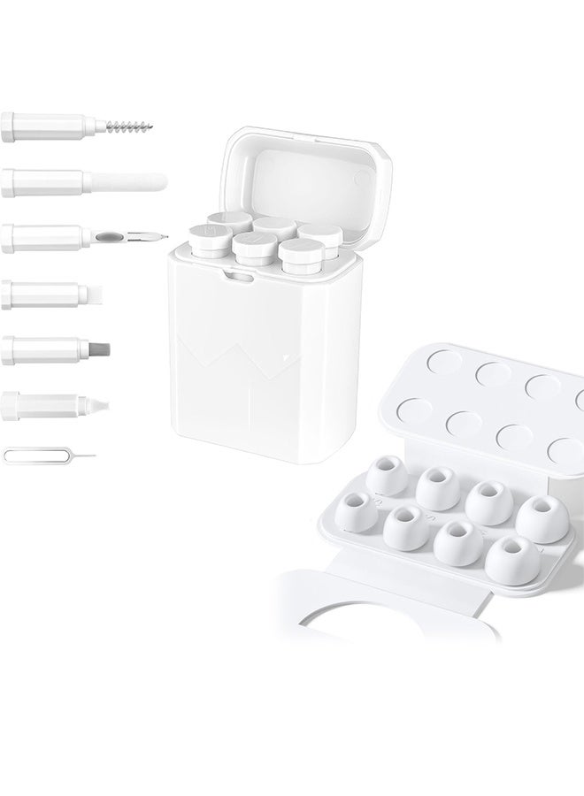 4 Pairs Replacement Ear Tips for AirPods Pro 2nd/1st Generation；Multi-Function Cleaning Kit for AirPod & iPhone – Port, Cable & Speaker Repair Tool for Lightning, Type-C, and Charging Connectors, Portable Cleaning Toolbox - Image 1