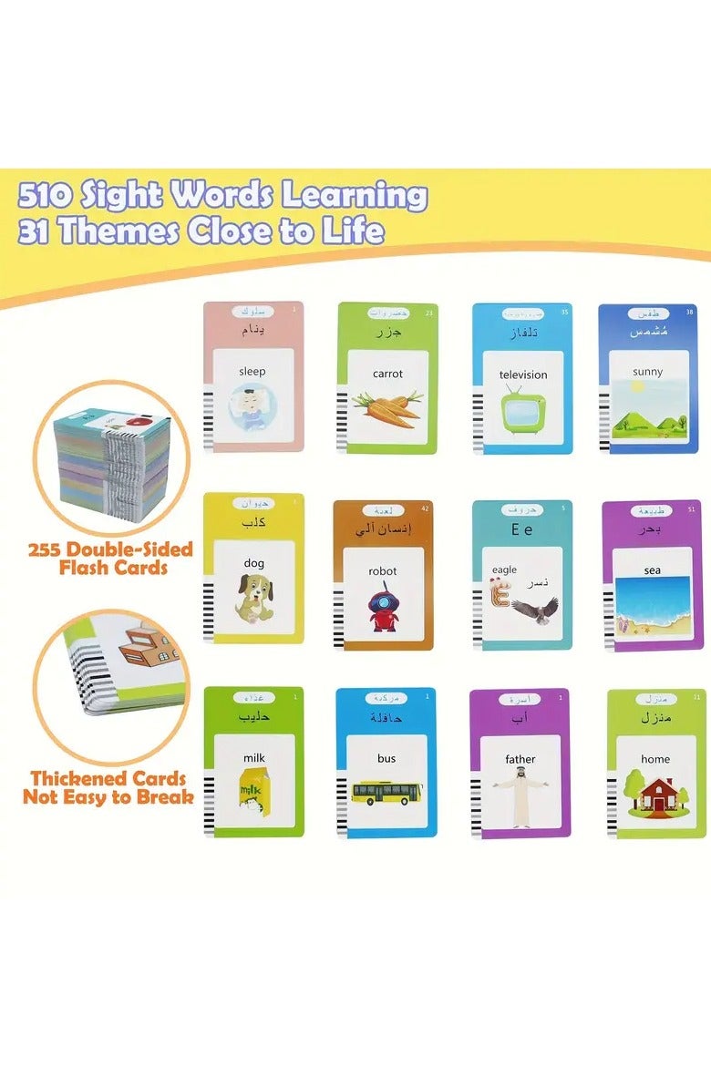 510 Arabic and English Bilingual Alphabet Talking Flash Cards for Kids Pocket Audio Visual Arabic Alphabet Word Cards Childrens Arabic Learning Toy - Image 4