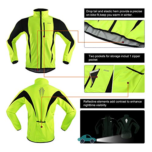 ARSUXEO Winter Warm UP Thermal Softshell Cycling Jacket Windproof Waterproof Bicycle Mountain Bike Clothes 15-K Green Size Small - Image 4