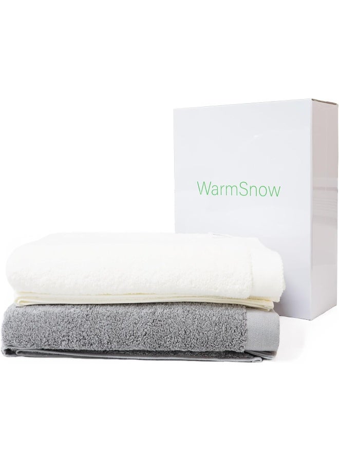 WarmSnow Large Bath Towel Sheets 31 x 62 inches, Set of 2 Durable Bath Sheet, 100% Cotton Soft, Highly Absorbent Towels for Bathroom (Ivory & Grey)  - Image 1
