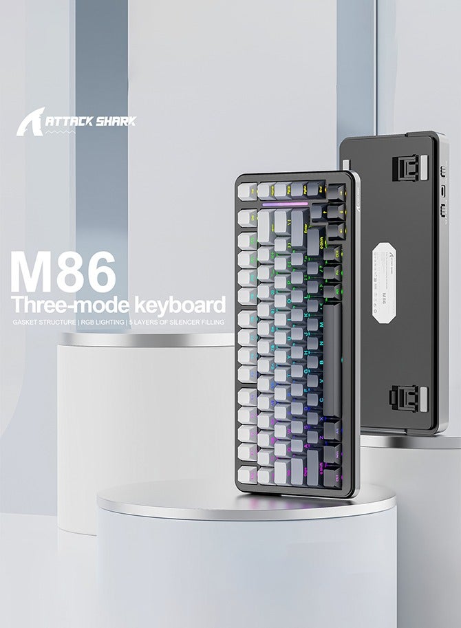 Attack Shark M86 82 Keys Wireless Mechanical Keyboard,75% Gasket Hot Swappable Custom Keyboard, Side Printed PBT Keycaps, RGB Backlit,Pre-lubed Switches,BT/2.4GHz/ Wired Mechanical Gaming Keyboard - Image 2