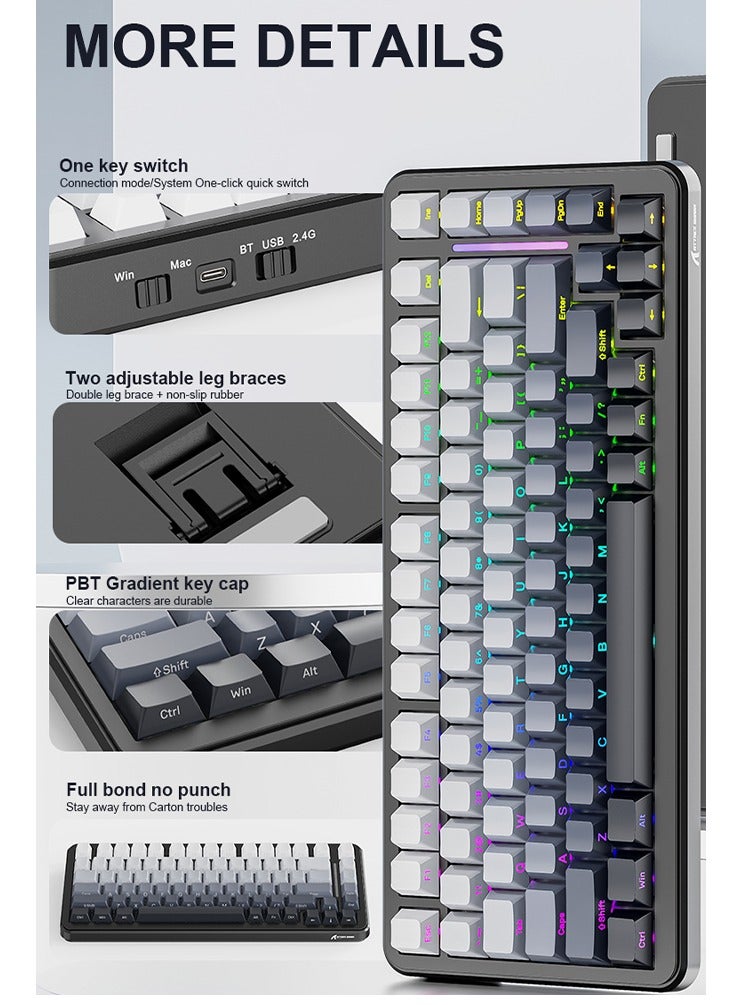 Attack Shark M86 82 Keys Wireless Mechanical Keyboard,75% Gasket Hot Swappable Custom Keyboard, Side Printed PBT Keycaps, RGB Backlit,Pre-lubed Switches,BT/2.4GHz/ Wired Mechanical Gaming Keyboard - Image 3