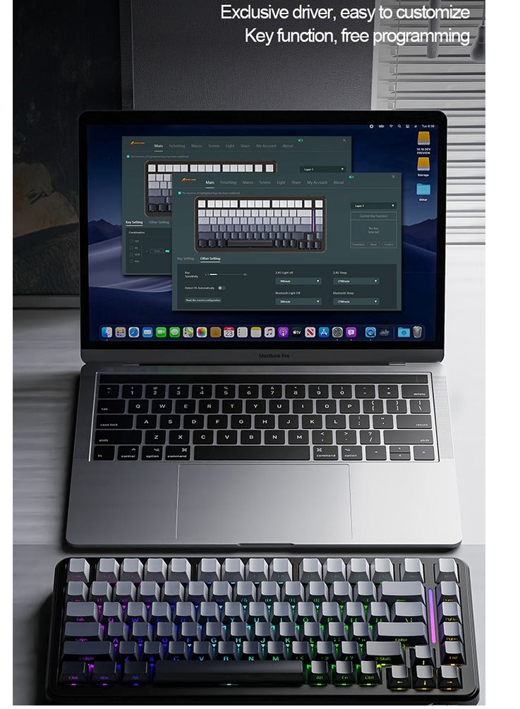 Attack Shark M86 82 Keys Wireless Mechanical Keyboard,75% Gasket Hot Swappable Custom Keyboard, Side Printed PBT Keycaps, RGB Backlit,Pre-lubed Switches,BT/2.4GHz/ Wired Mechanical Gaming Keyboard - Image 4