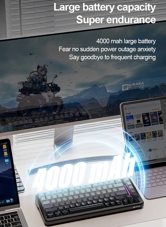 Attack Shark M86 82 Keys Wireless Mechanical Keyboard,75% Gasket Hot Swappable Custom Keyboard, Side Printed PBT Keycaps, RGB Backlit,Pre-lubed Switches,BT/2.4GHz/ Wired Mechanical Gaming Keyboard - Image 5