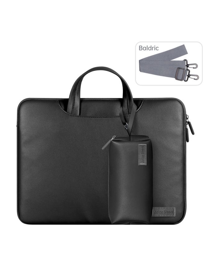 Macbook Computer Bag Suitable For Apple Huawei Handbag 15 Laptop Leather Business M3 Inner Bag-Color:Black Bag + Shoulder Strap + Accessory Bag-Applicable Model:15 Inches  - Image 1