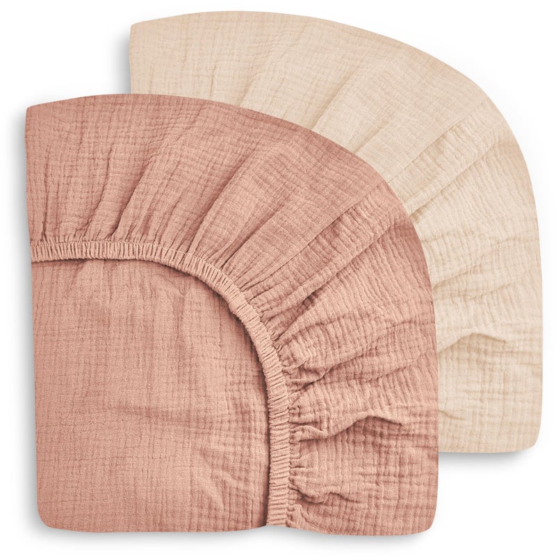 SWEET DOLPHIN 2-Pack Muslin Crib Sheets for Boys & Girls, Ultra Soft Breathable 40S Long-Staple Cotton Fitted Baby Sheets for Standard Crib Mattress 52"x28", Light Bean Paste- Nursery Essentials - Image 1