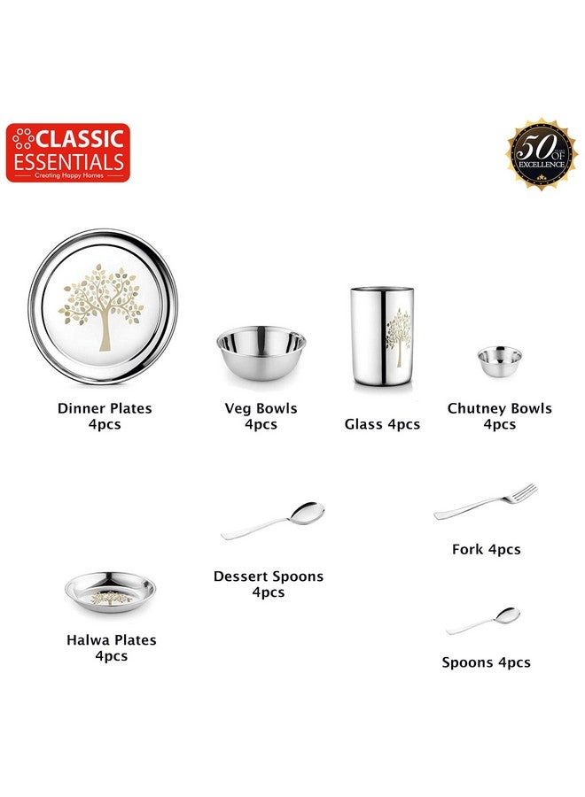 Classic Essentials Stainless Steel Dinner Set|Serves 4 People|Heavy Gauge|Kitchen Set|Permanent Laser-Vriksha, Set of 32 - Image 3