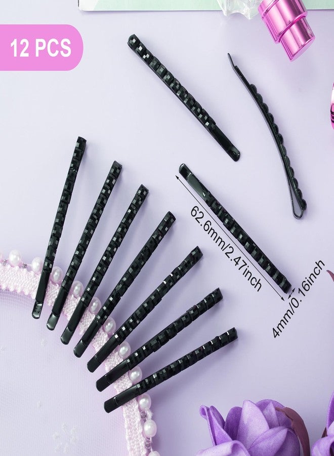 OIIKI 12 Pcs Black Rhinestone Bobby Pins, Shiny Crystal Diamond Hair Pins for Women, Metal Hair Barrettes Hairpins, Decorative Hair Accessories for Daily Use or Parties - Image 2