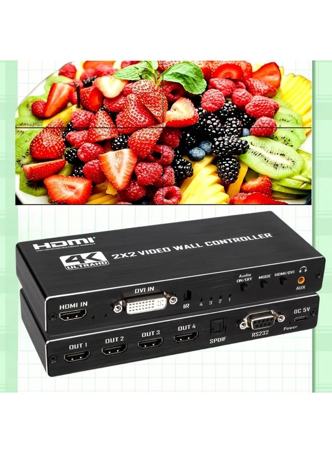 جهاز تحكم في جدار فيديو 2x2 بدقة 4K مع 11 وضع تركيب وواجهة RS232 ودوران 180 درجة واستخراج الصوت - Image 2