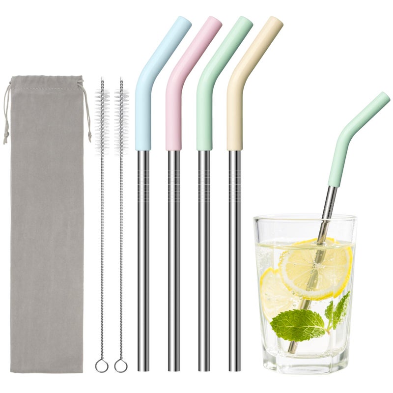 Diumepo 6.7" Short Metal Straw-Reusable Stainless Steel Drink Straws with Silicone Tips and Brush, Fit for 6 7 10 12 oz Small Cups (Colors 3) - Image 1
