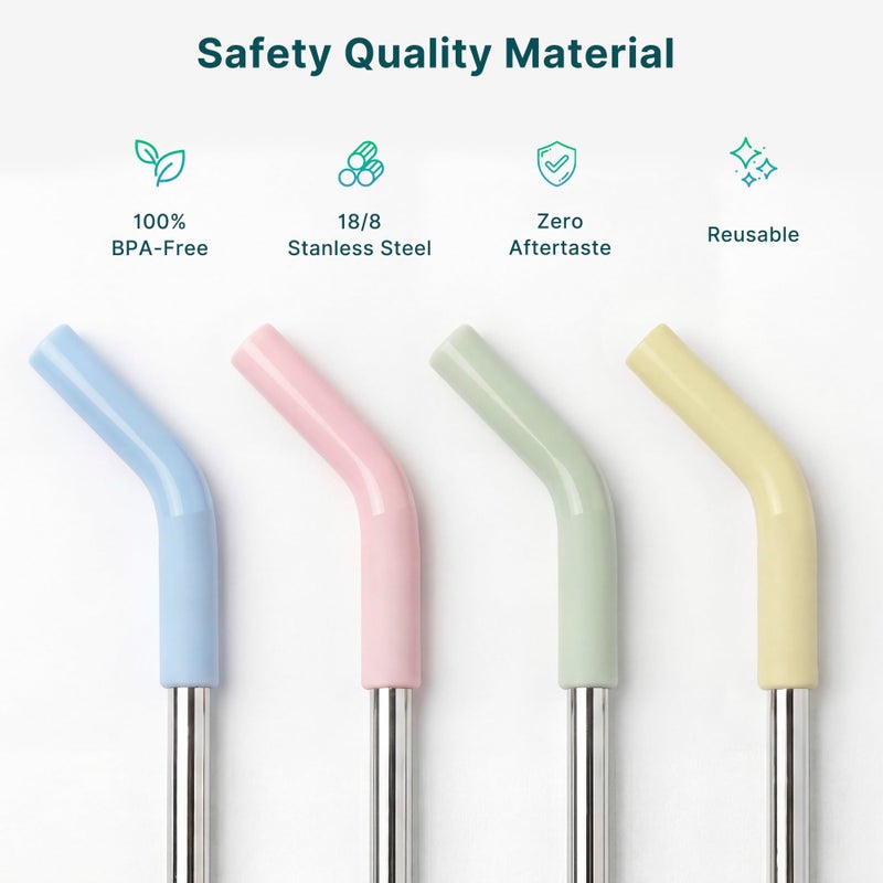 Diumepo 6.7" Short Metal Straw-Reusable Stainless Steel Drink Straws with Silicone Tips and Brush, Fit for 6 7 10 12 oz Small Cups (Colors 3) - Image 5