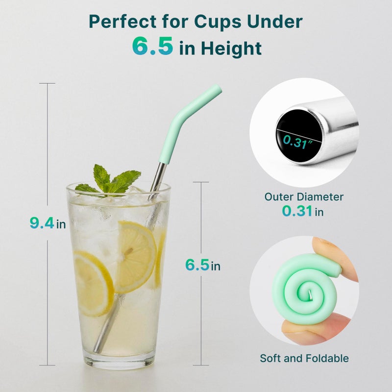 Diumepo 6.7" Short Metal Straw-Reusable Stainless Steel Drink Straws with Silicone Tips and Brush, Fit for 6 7 10 12 oz Small Cups (Colors 3) - Image 3