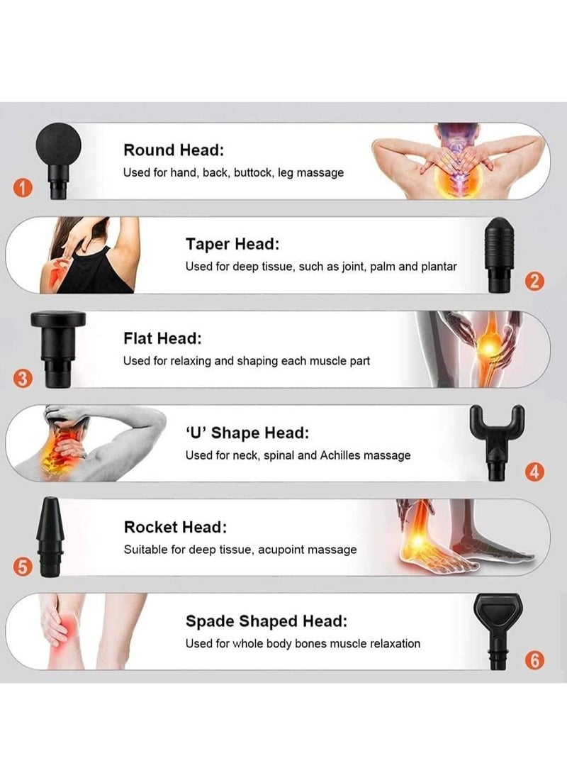 Massage Gun Muscle Massager, Deep Tissue Percussion Massager, 6 Heads, 30 Speeds Adjustable, Professional Handheld Electric Body Massager Sports Drill, LED Display, Carrying Case Black - Image 4