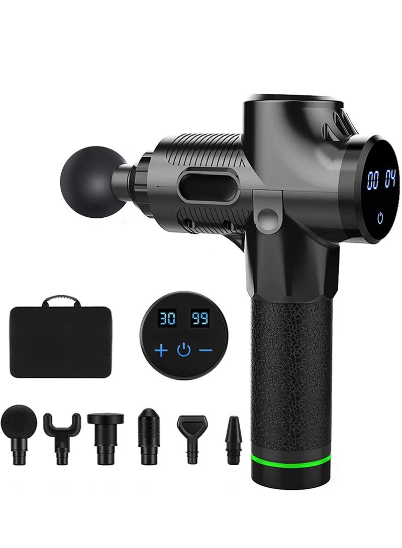 Massage Gun Muscle Massager, Deep Tissue Percussion Massager, 6 Heads, 30 Speeds Adjustable, Professional Handheld Electric Body Massager Sports Drill, LED Display, Carrying Case Black - Image 1