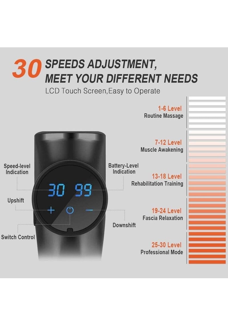Massage Gun Muscle Massager, Deep Tissue Percussion Massager, 6 Heads, 30 Speeds Adjustable, Professional Handheld Electric Body Massager Sports Drill, LED Display, Carrying Case Black - Image 3