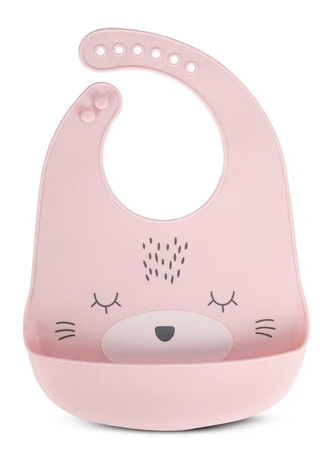 Baby Silicone Waterproof Bibs for New Born with Pocket & 6 Adjustable Neckline Buttons | Baby Feeding Bib for infants with Reusable, Easy Cleaning Bibs for Boys Girls 6 - 12 months (Pink) - Image 1