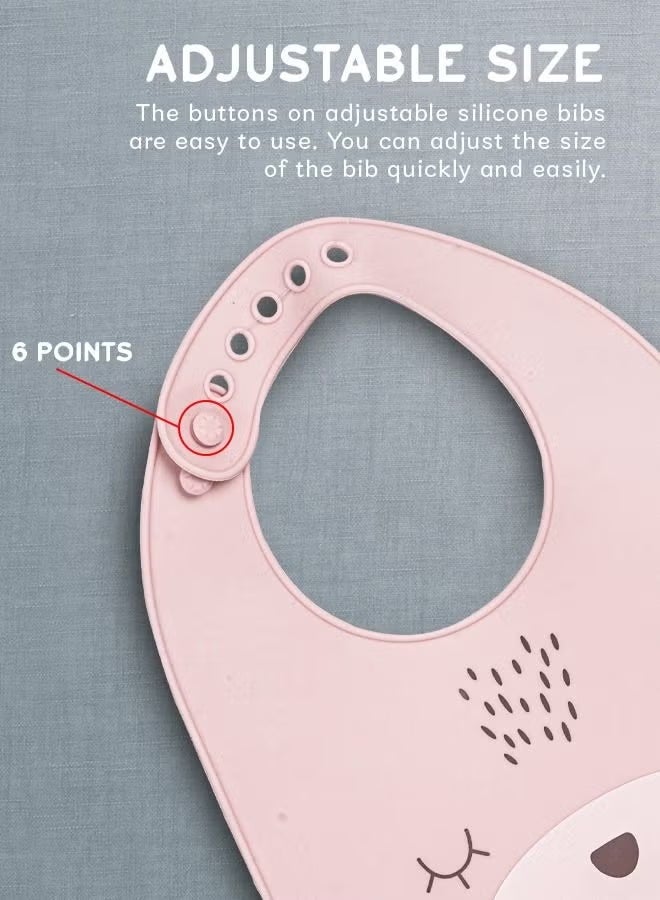 Baby Silicone Waterproof Bibs for New Born with Pocket & 6 Adjustable Neckline Buttons | Baby Feeding Bib for infants with Reusable, Easy Cleaning Bibs for Boys Girls 6 - 12 months (Pink) - Image 3
