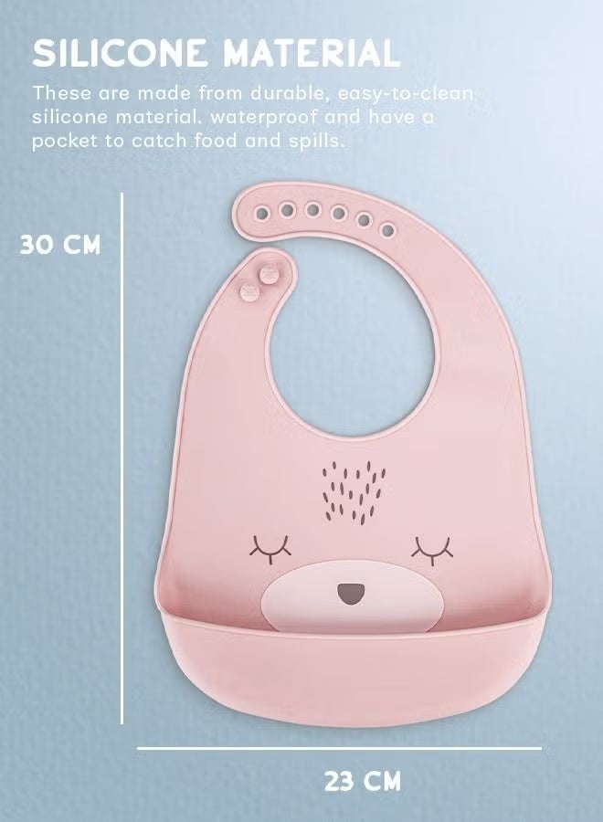 Baby Silicone Waterproof Bibs for New Born with Pocket & 6 Adjustable Neckline Buttons | Baby Feeding Bib for infants with Reusable, Easy Cleaning Bibs for Boys Girls 6 - 12 months (Pink) - Image 4