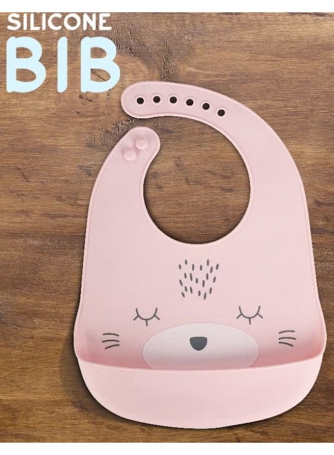 Baby Silicone Waterproof Bibs for New Born with Pocket & 6 Adjustable Neckline Buttons | Baby Feeding Bib for infants with Reusable, Easy Cleaning Bibs for Boys Girls 6 - 12 months (Pink) - Image 2