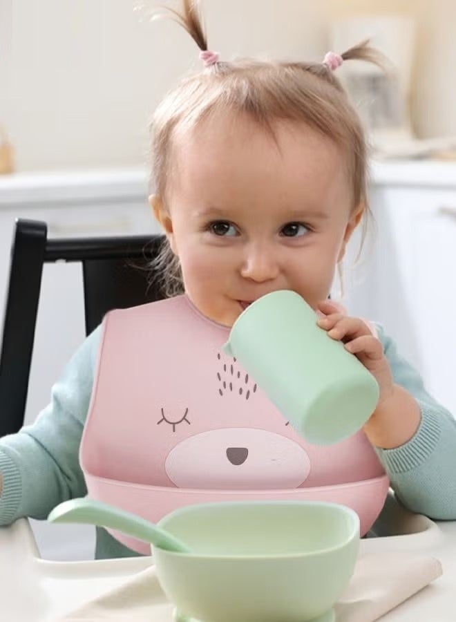 Baby Silicone Waterproof Bibs for New Born with Pocket & 6 Adjustable Neckline Buttons | Baby Feeding Bib for infants with Reusable, Easy Cleaning Bibs for Boys Girls 6 - 12 months (Pink) - Image 5