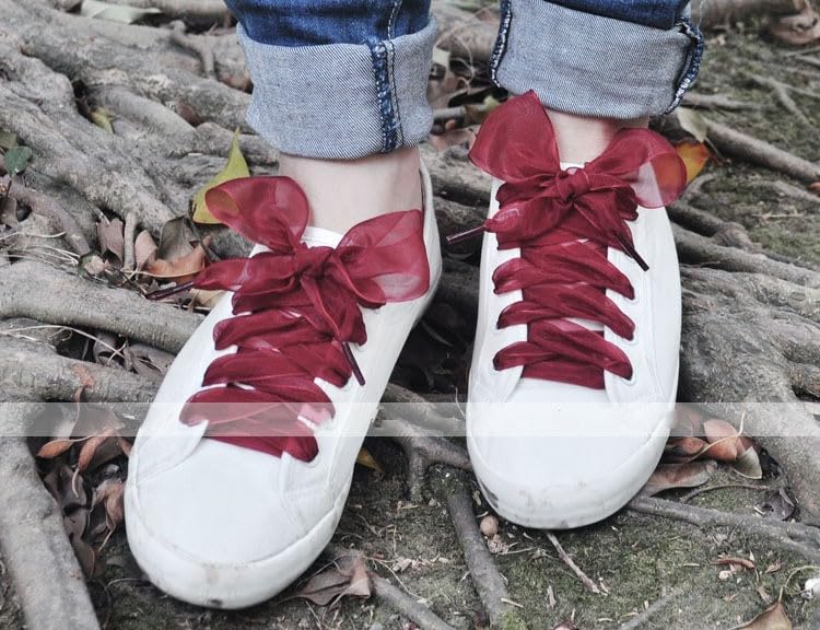 MarJunSep Satin Ribbon Shoe Laces for Sneakers, Flat Lace Shoelaces for Women Girls Shoestrings 4CM Wide (1 Pair Burgendy, 47") - Image 3