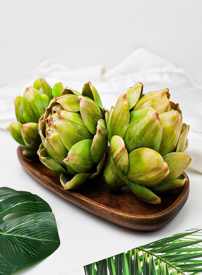 Gresorth ديكور خرشوف صناعي كبير من جريزورث 3 قطع عرض خضار مزيف زينة فاكهة واقعية مزيفة حديقة مطبخ حفلة عيد الشكر - أخضر - Image 4