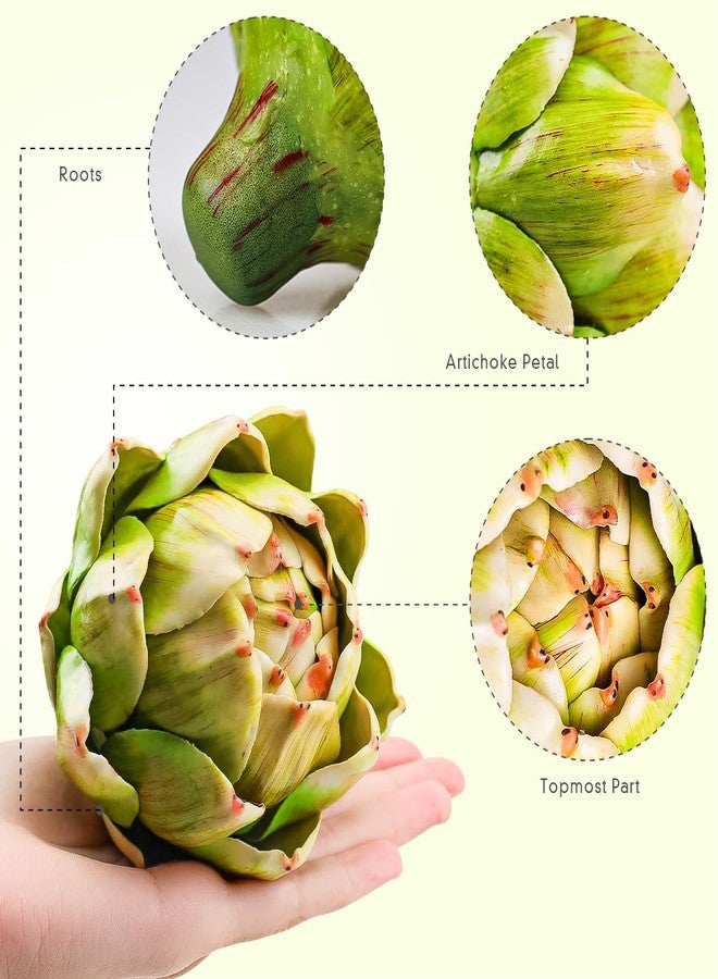Gresorth ديكور خرشوف صناعي كبير من جريزورث 3 قطع عرض خضار مزيف زينة فاكهة واقعية مزيفة حديقة مطبخ حفلة عيد الشكر - أخضر - Image 3