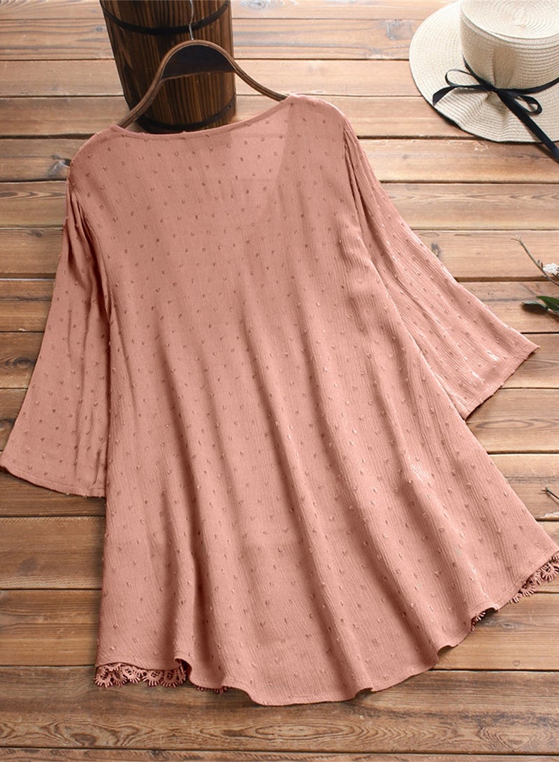 Loquat V-neck Dress Pure Color Simple Pink - Image 3