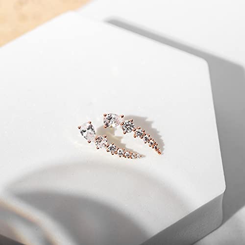 PAVOI 14K Gold Plated 925 Sterling Silver Post Cubic Zirconia Ear Crawler Earrings - Faux Diamond Arrow Ear Climber Fashion Earrings in Rose Gold - Image 3
