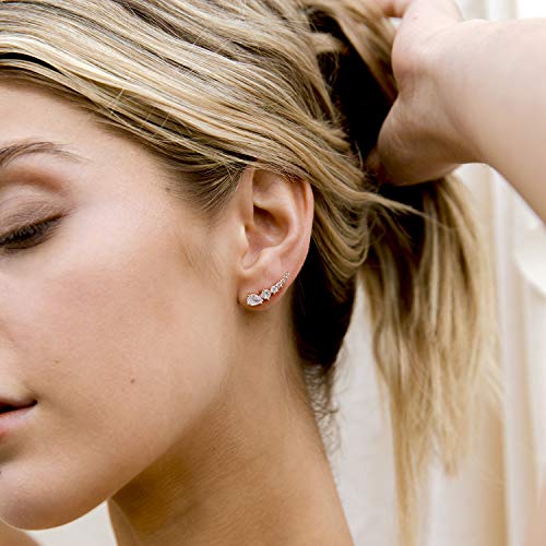 PAVOI 14K Gold Plated 925 Sterling Silver Post Cubic Zirconia Ear Crawler Earrings - Faux Diamond Arrow Ear Climber Fashion Earrings in Rose Gold - Image 4