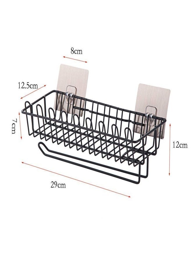 IDITRI EXPORT Black Wall Mounted Bathroom Organizer – Metal Storage Shelf with Towel and Tissue Holder | Multipurpose Adhesive Rack for Home & Kitchen with Hooks 2 pc - Image 2