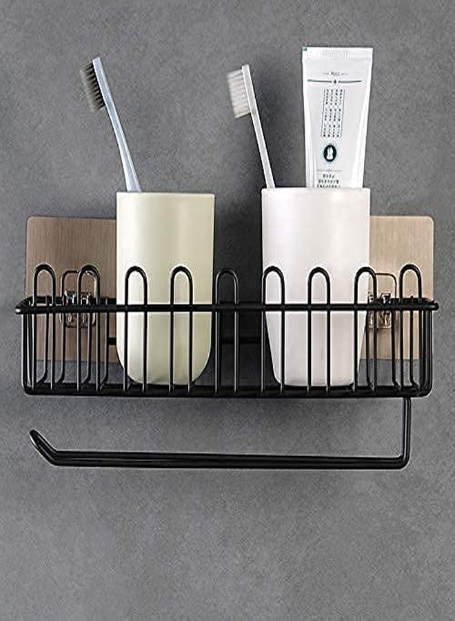 IDITRI EXPORT Black Wall Mounted Bathroom Organizer – Metal Storage Shelf with Towel and Tissue Holder | Multipurpose Adhesive Rack for Home & Kitchen with Hooks 2 pc - Image 5